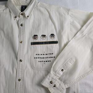 Warner Bros Tasmanian Devil Ivory Button Down Shirt Large VTG Taz Looney Tunes